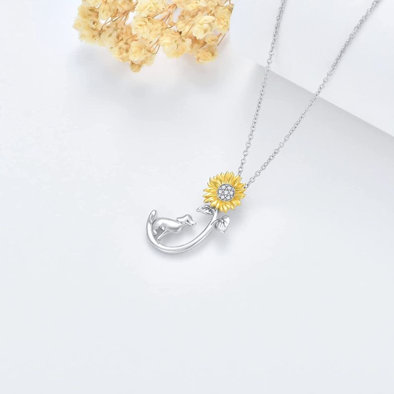 Collar Perro Mujer Girasol Plata 925-1