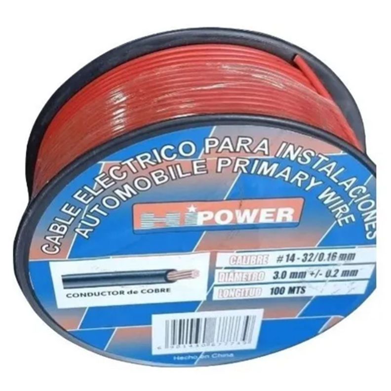 100 METROS DE CABLE AUTOMOTRIZ 14 AWG ROJO-0