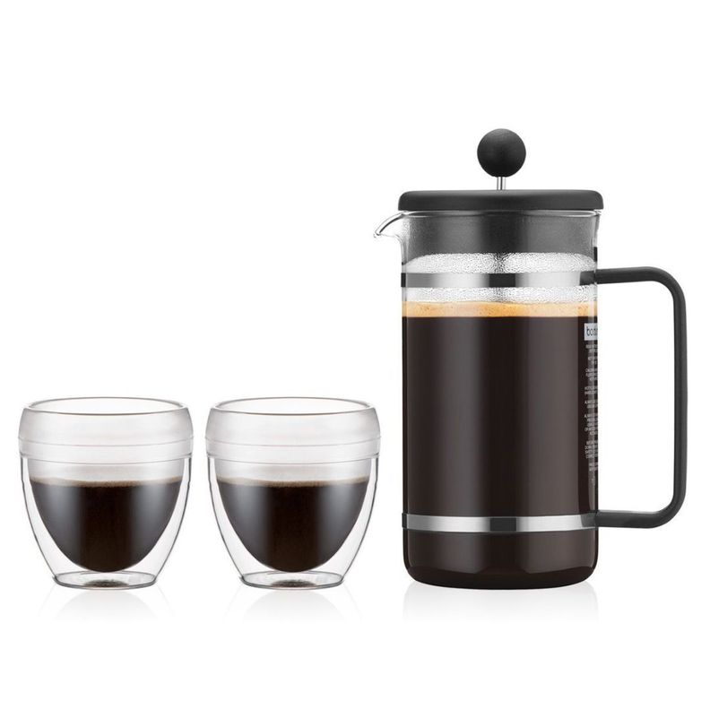 Set de Cafetera Bistro 1.0 lts y 2 Vasos Pavina Plásticos Doble Pared 0.25 lts.-0