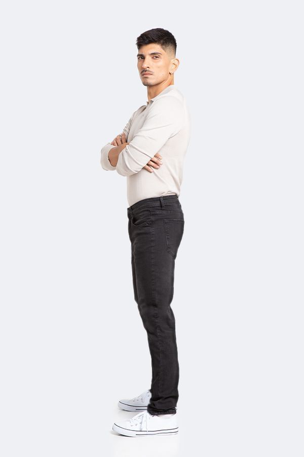 Jeans Hombre Slim Negro Liso-4