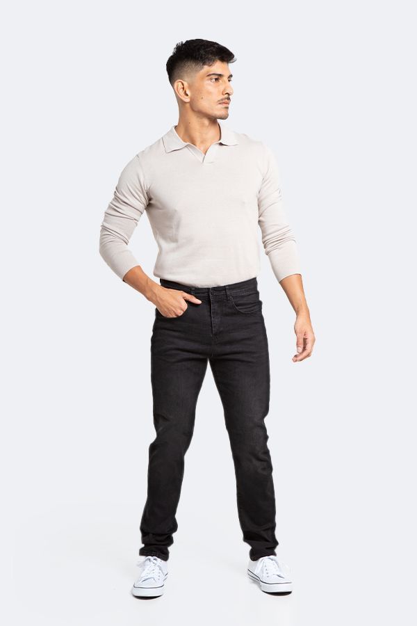 Jeans Hombre Slim Negro Liso-3