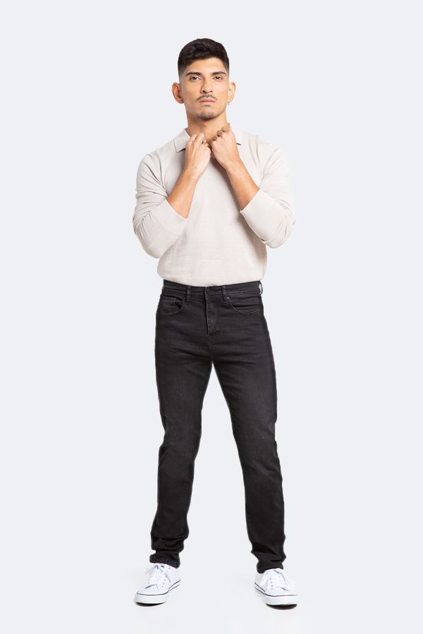 Jeans Hombre Slim Negro Liso-1