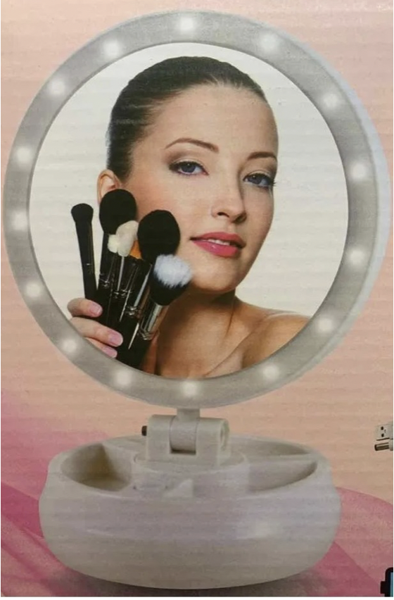 Espejo Con Luz Led Para Maquillaje Plegable + Aumento X 10-1