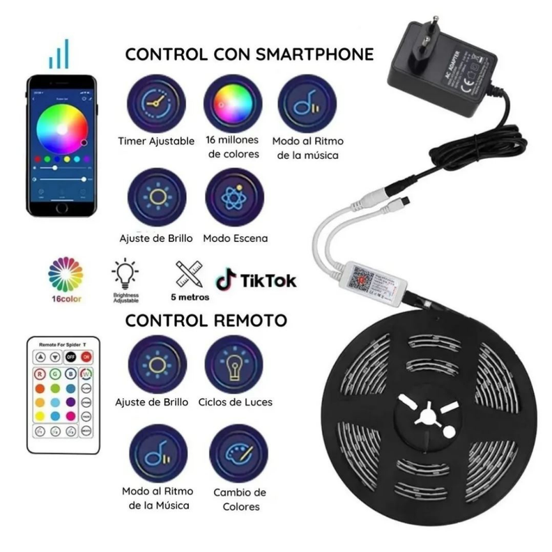 Cinta Led Smart Wifi 5mt 24w 16 Multicolor Tik Tok-4