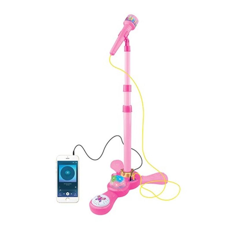 Juguete Microfono Karaoke Pedestal Luces MP3 Rosado Infantil