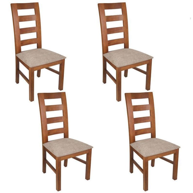 JUEGO DE COMEDOR AMELIA CUADRADA 4 SILLAS MADERA COLOR MIEL TAPIZ CAFÉ JASPEADO-2