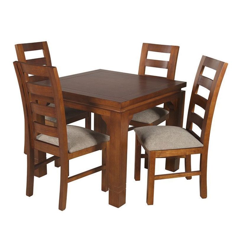 JUEGO DE COMEDOR AMELIA CUADRADA 4 SILLAS MADERA COLOR MIEL TAPIZ CAFÉ JASPEADO-6
