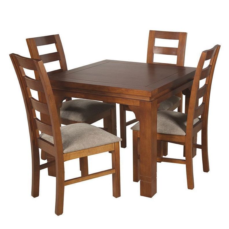 JUEGO DE COMEDOR AMELIA CUADRADA 4 SILLAS MADERA COLOR MIEL TAPIZ CAFÉ JASPEADO-0