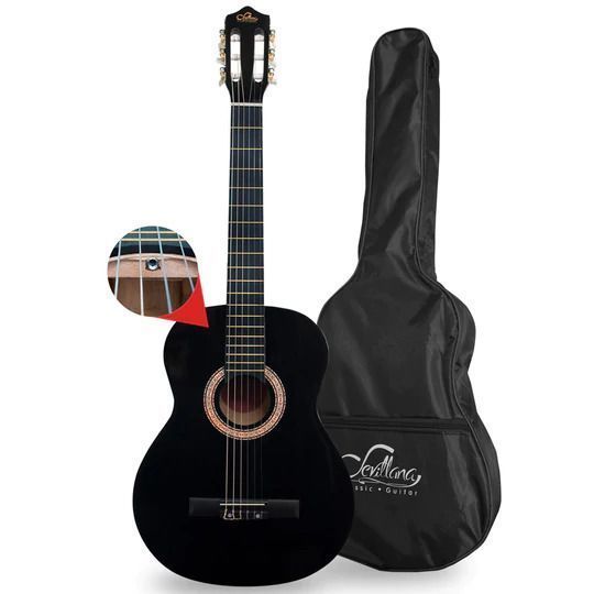 Guitarra Sevillana Negra 39 Pulgadas Con Alma Y Funda-2
