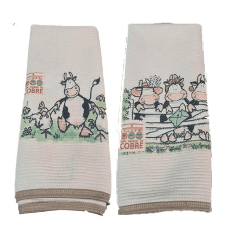  2 Paños Cocina Cobre Puro en Polycotton Vaquitas -0
