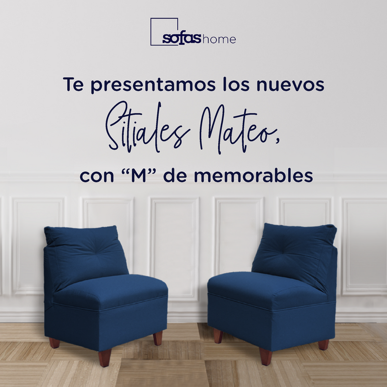 Par Butacas Mateo Chenille Azul Pata Madera 1C-1