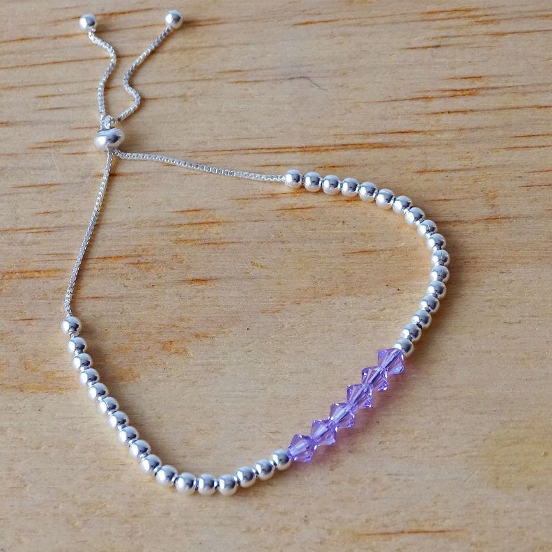 Pulsera Ajustable De Plata 925 Con Cristal Violeta - Mabelita-2