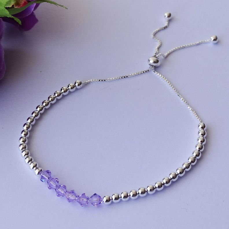 Pulsera Ajustable De Plata 925 Con Cristal Violeta - Mabelita-1