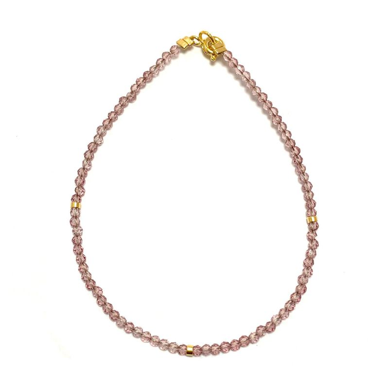 Pulsera Cristal Morado Claro Mostacillas Enchapado Oro 18K-0