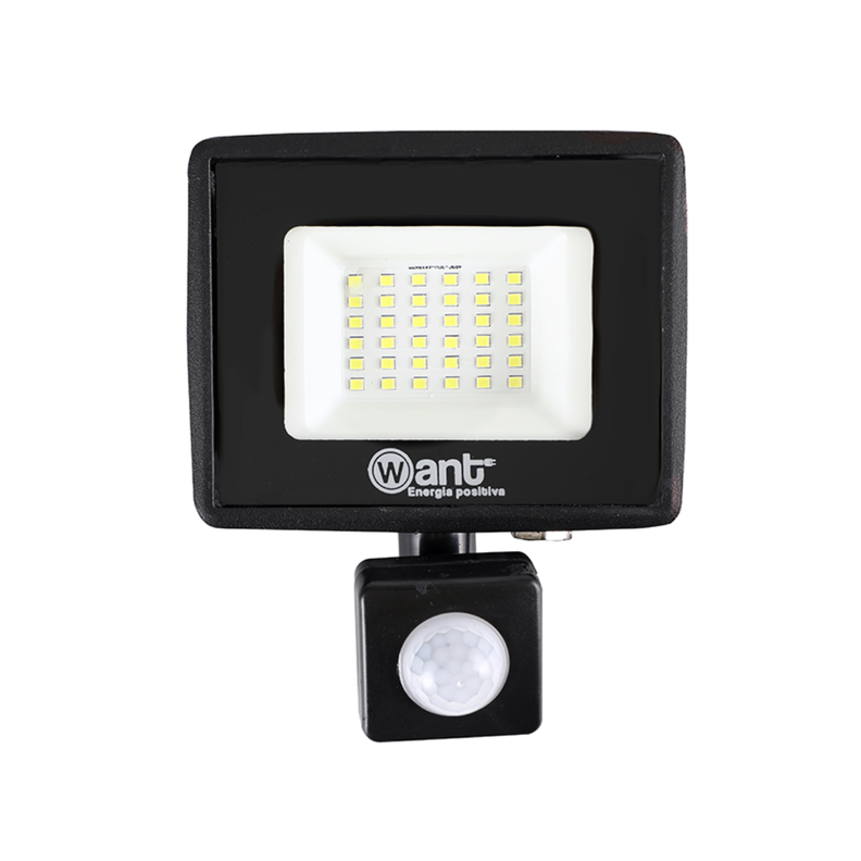 Foco Proyector De Area Led Con Sensor 30w Sec Exterior Luz Fria Negro