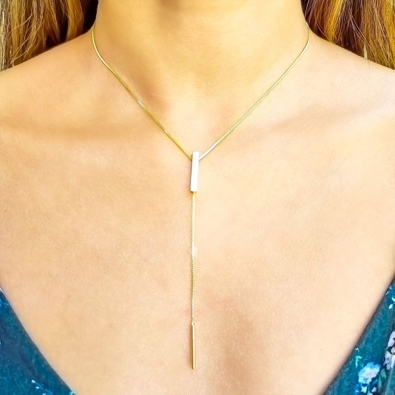 Collar Péndulo Tubo Cuadrado Enchapado Oro 18K-2