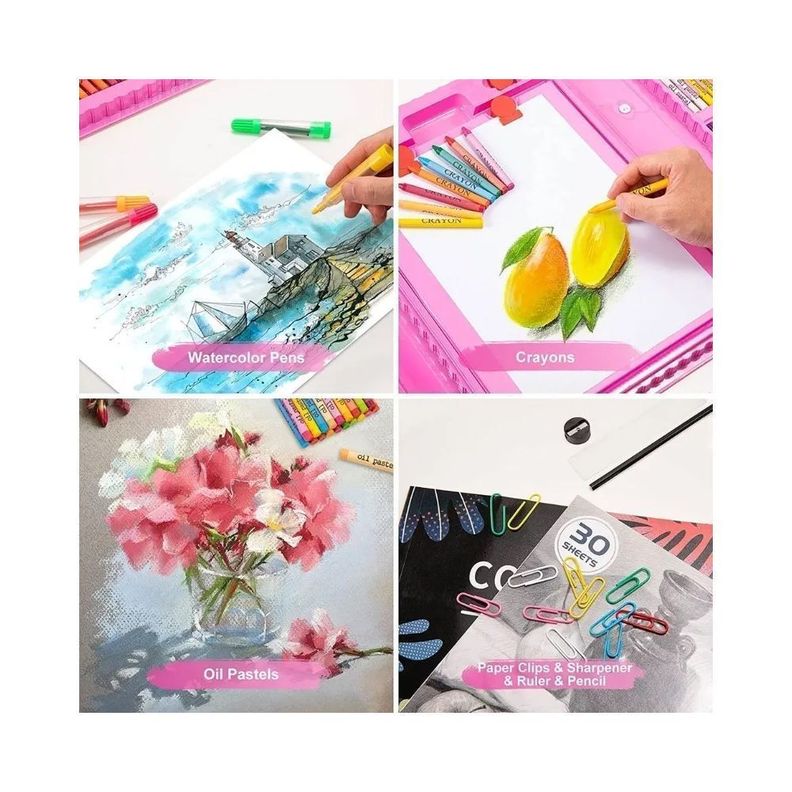 Maleta 208 Piezas Dibujo Infantil Aprendizaje Rosa-6
