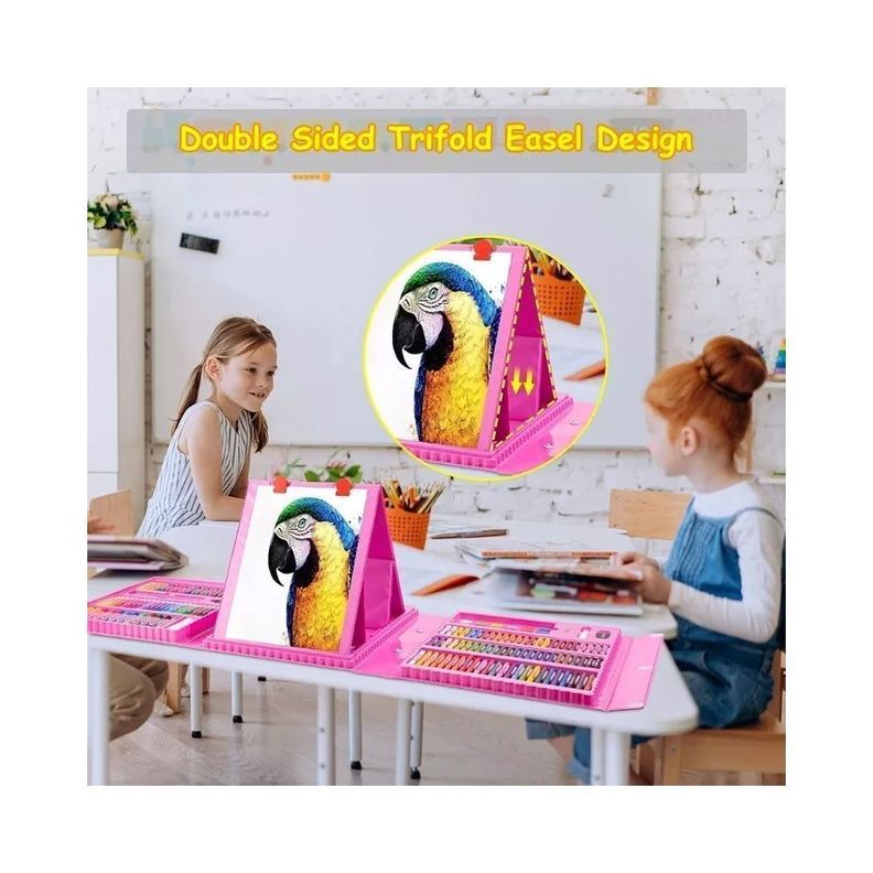 Maleta 208 Piezas Dibujo Infantil Aprendizaje Rosa-2