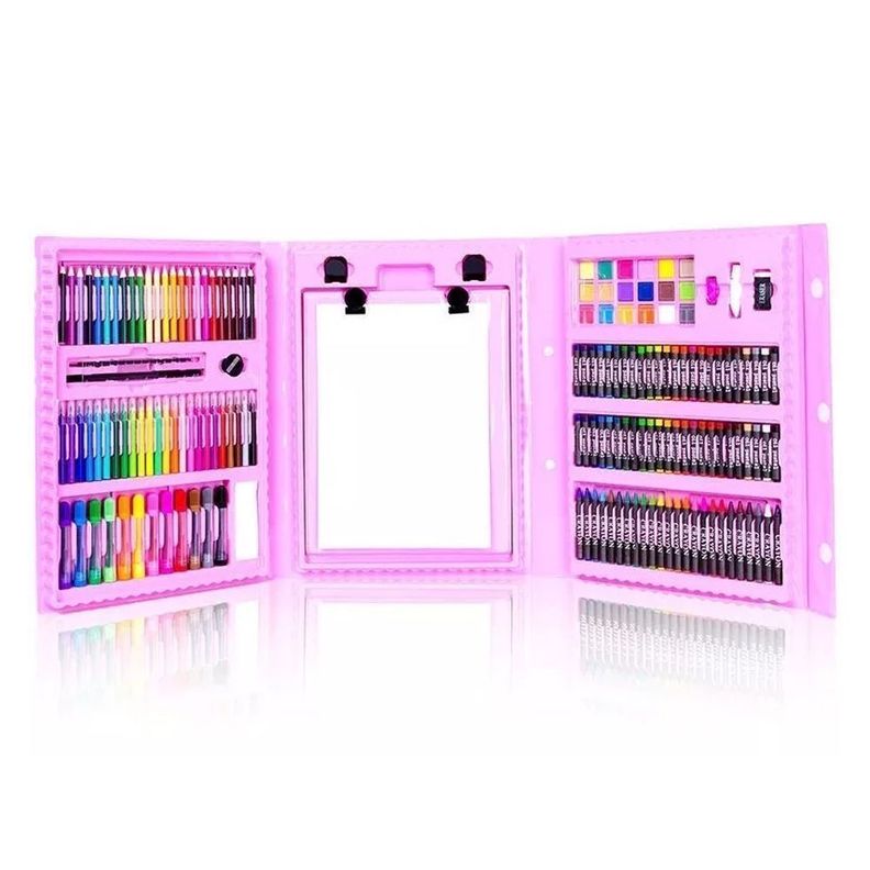 Maleta 208 Piezas Dibujo Infantil Aprendizaje Rosa-0