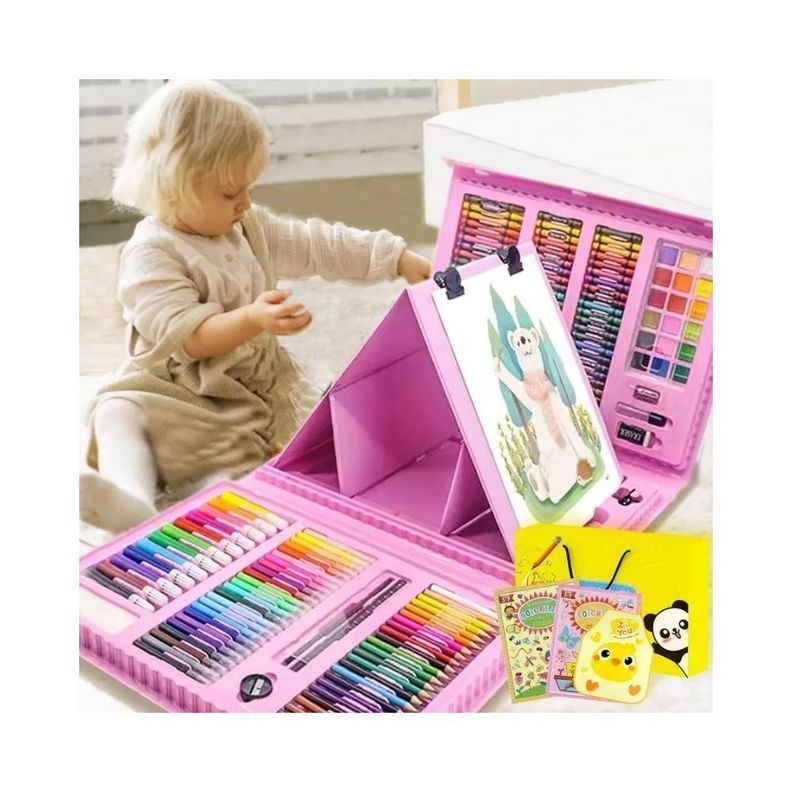 Maleta 208 Piezas Dibujo Infantil Aprendizaje Rosa-1