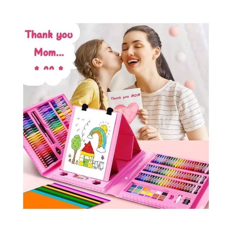 Maleta 208 Piezas Dibujo Infantil Aprendizaje Rosa-5