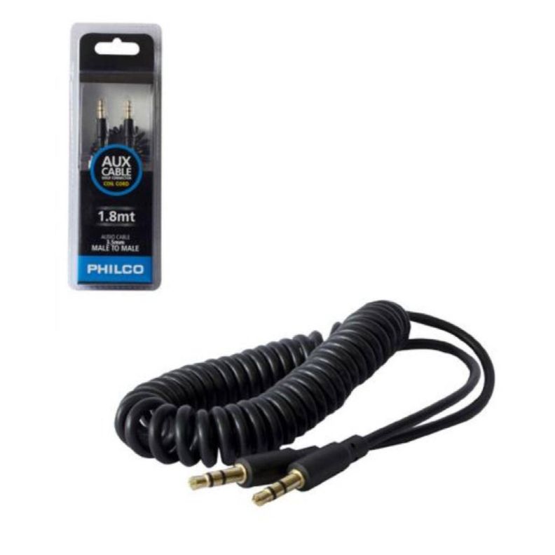 Cable Auxiliar Audio Jack 3.5 Trenzado 1.8Mts Negro Philco-0