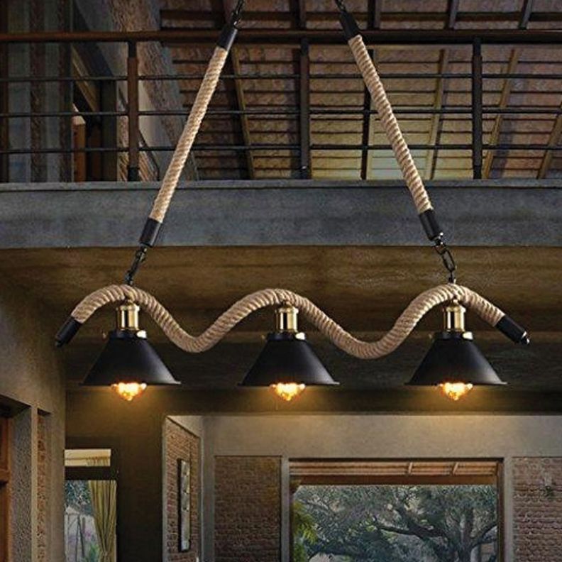 Lámpara Colgante Cáñamo Con Cadena Tres Luces E-27-5