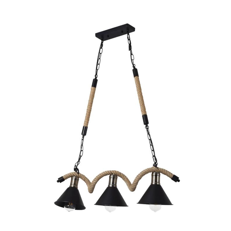 Lámpara Colgante Cáñamo Con Cadena Tres Luces E-27-1