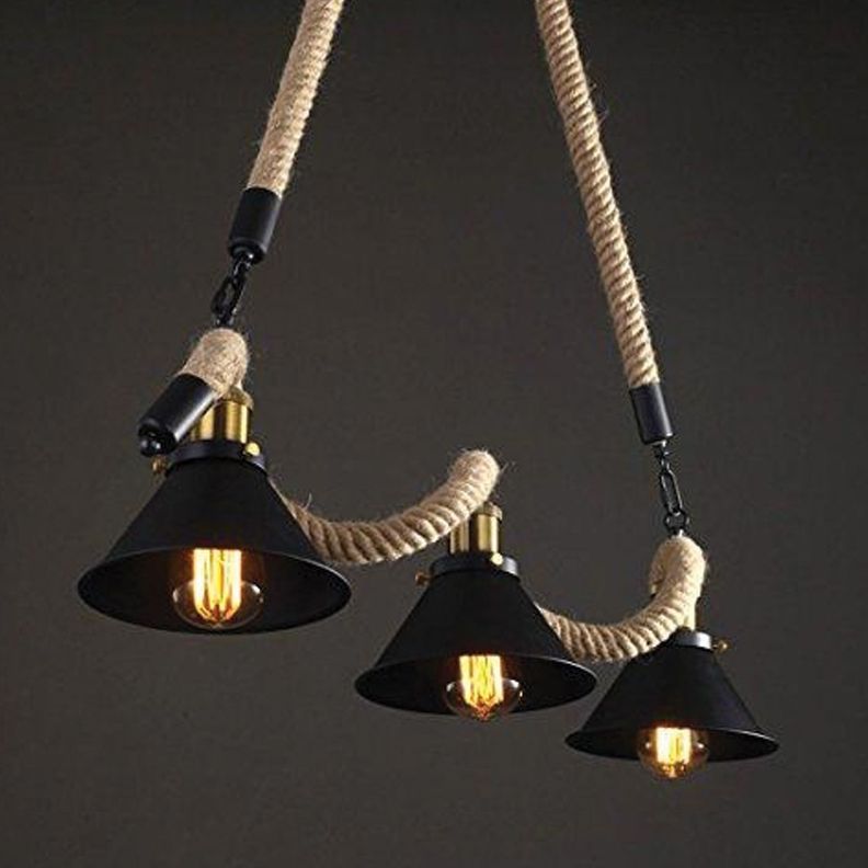 Lámpara Colgante Cáñamo Con Cadena Tres Luces E-27-4