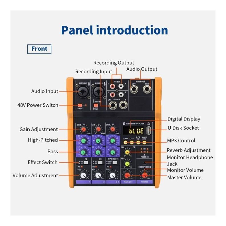 Mezclador de Audio Profesional con 4 canales-3