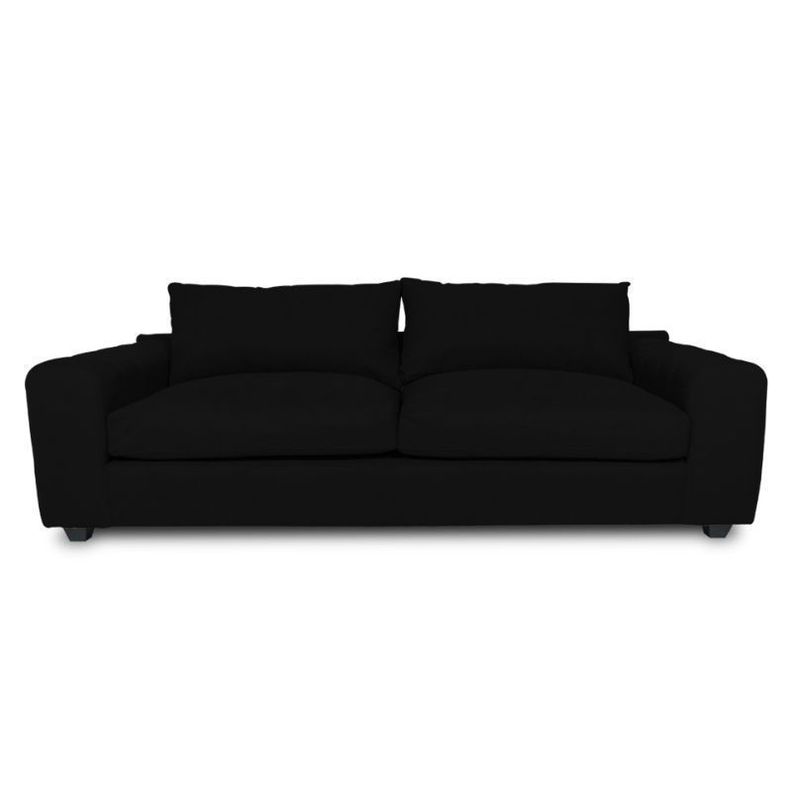 Sofa Briana Chenille Tipo Lino Negro 3 Cuerpos