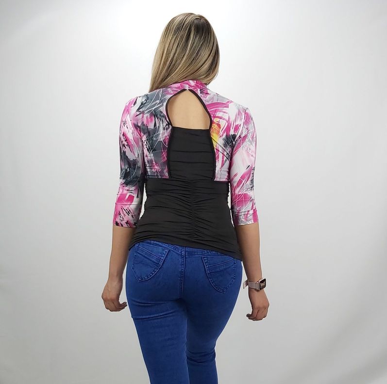 Polera combinada fucsia -2