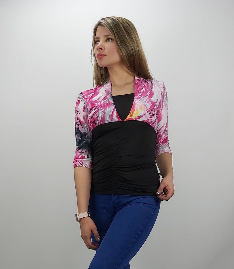 Polera combinada fucsia -0