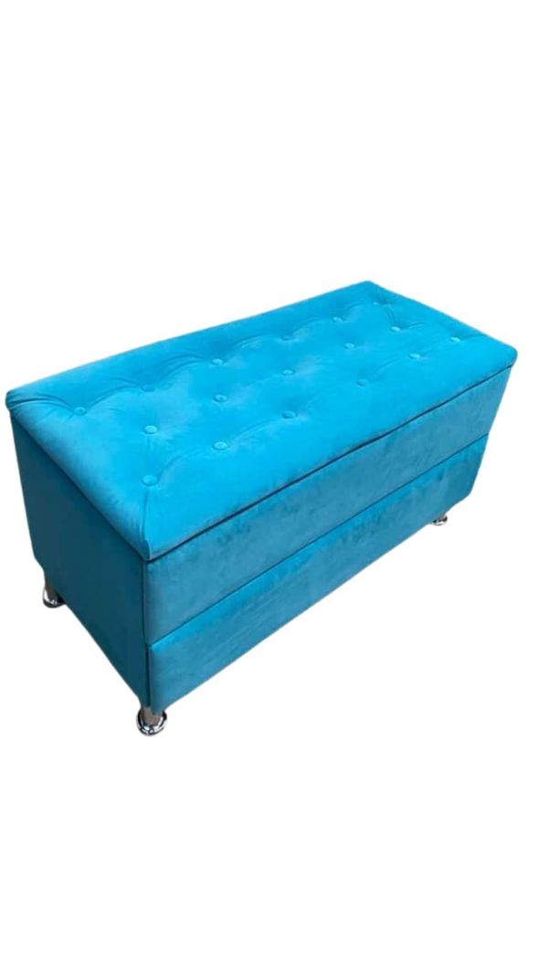 Banqueta baul Zapatero Turquesa Felpa Pmetal-2