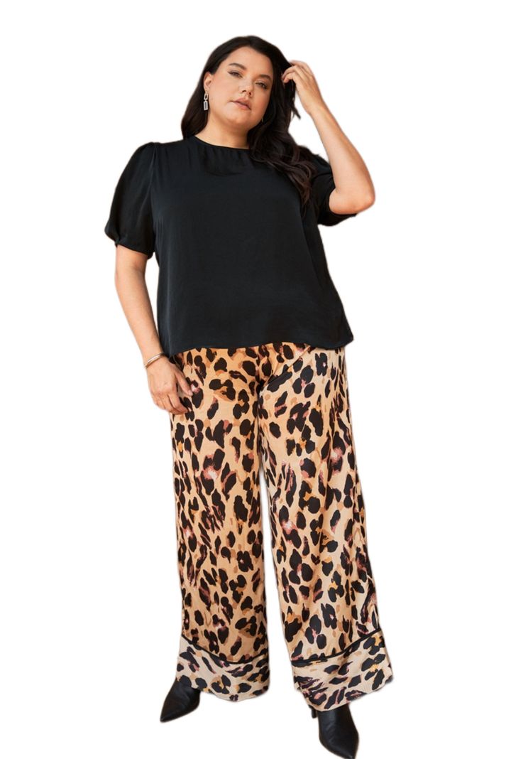 Pantalón palazo animal print semibrillante PJ061-0