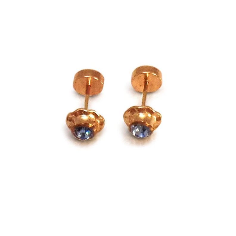 Aros Abridores Bebé Circón Celeste 6mm Laminado Oro 18K-0