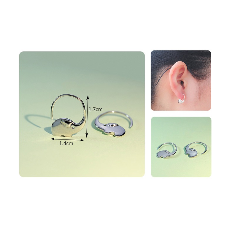 Aros Argollas Elefante Minimalista Suerte Plata Chapado Oro-3