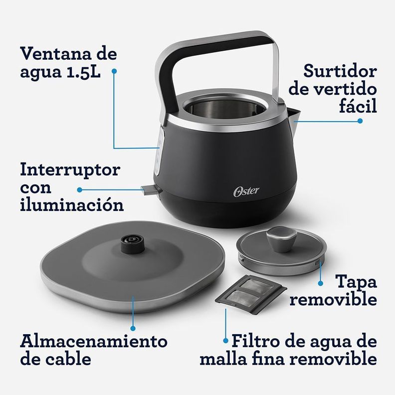 Hervidor eléctrico Oster® premium con capacidad de 1.5L BVSTKT4510B-5