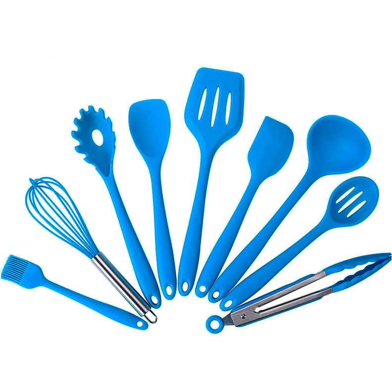 Set Utensilios Silicona 10 pzas Azul-0