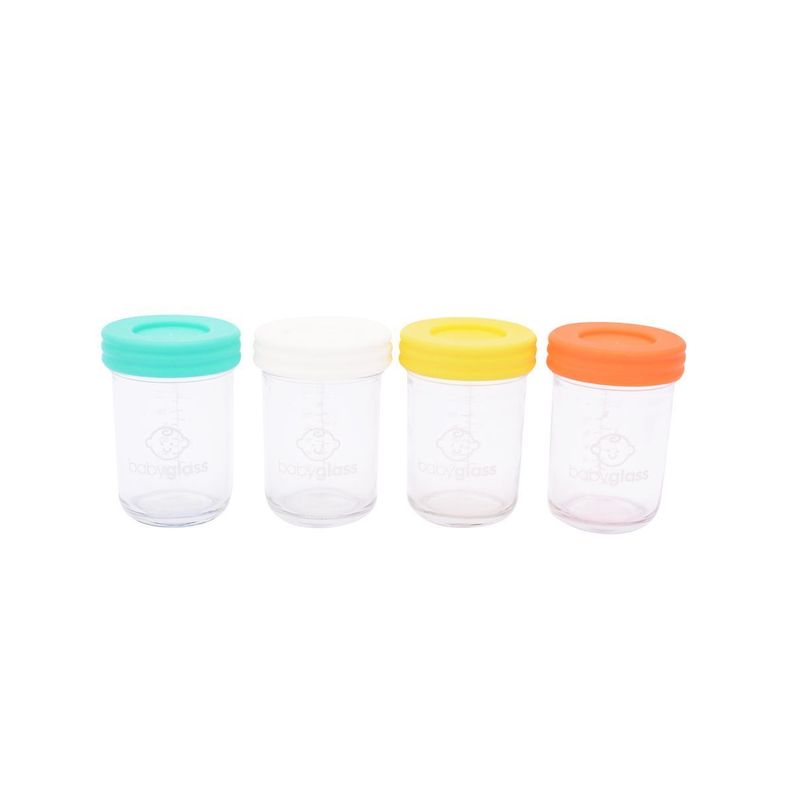 BABYGLASS: Set 4 contenedores de vidrio 240 ml + lápiz marcador-1
