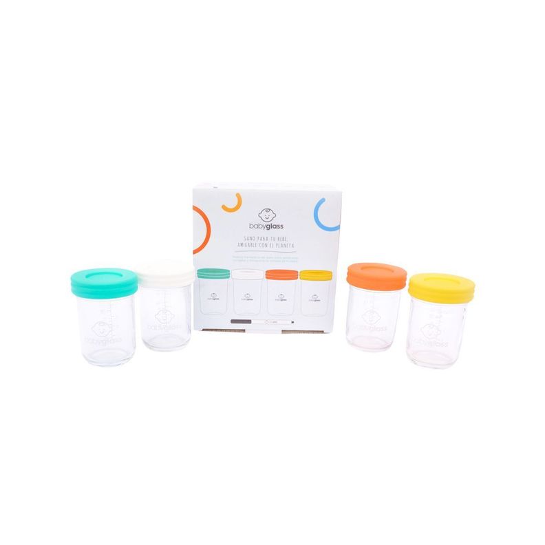 BABYGLASS: Set 4 contenedores de vidrio 240 ml + lápiz marcador-0