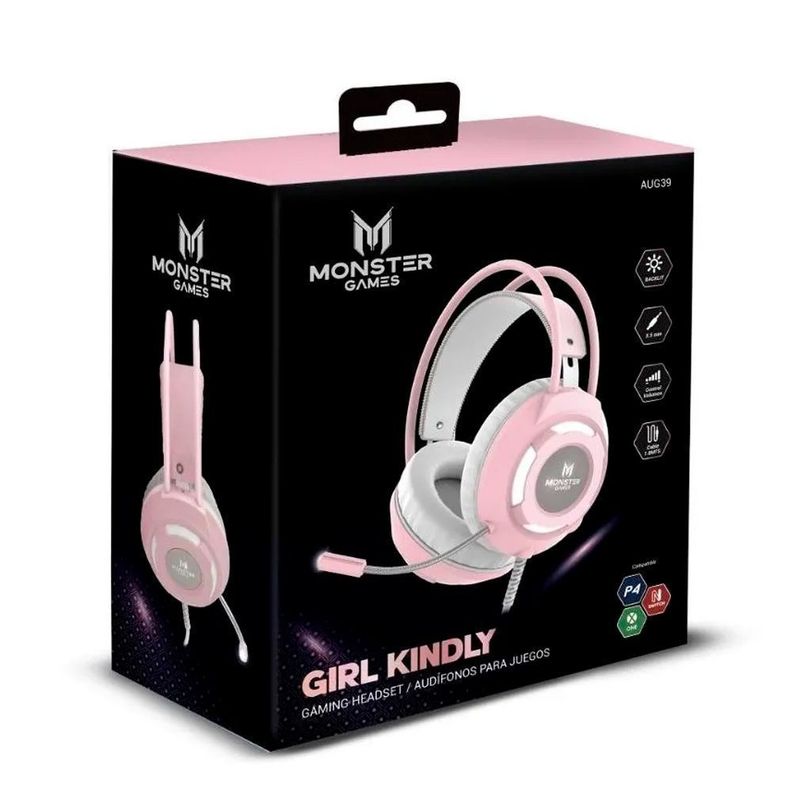 Audifono Gamer Monster Girl Warm Rosa - Malik-3