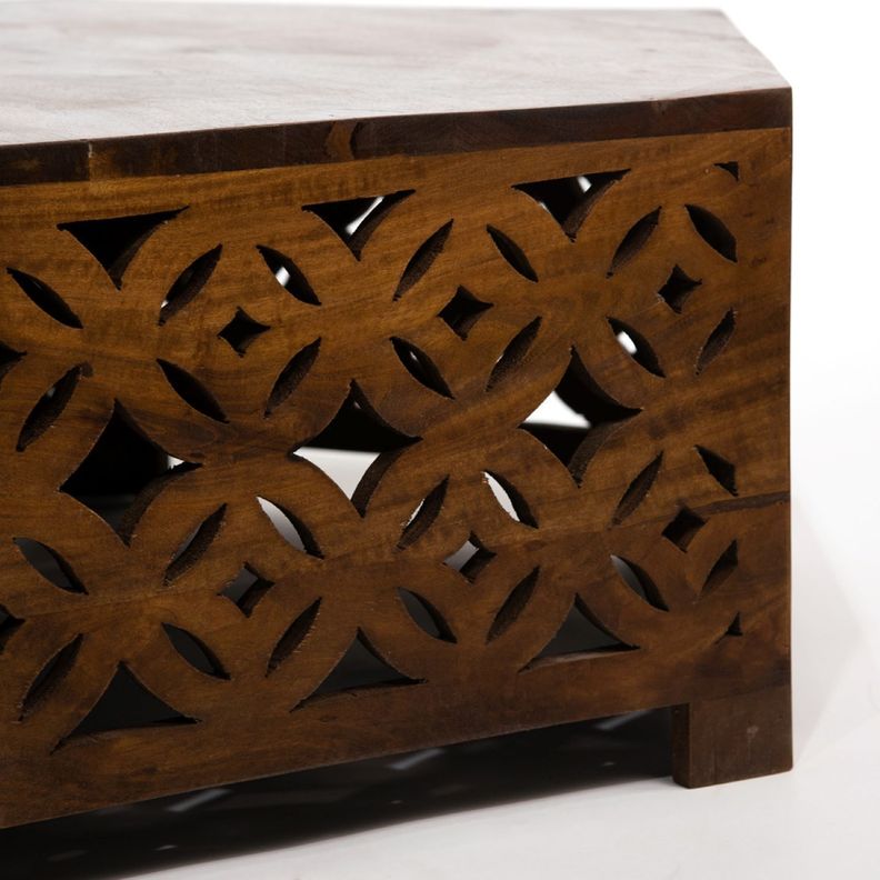 Mesa De Centro Hexagonal Tallada Madera De Mango 105x100x35cm-1