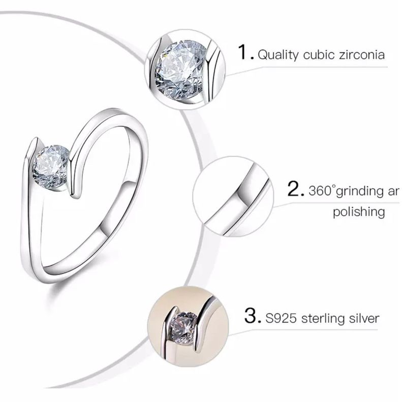 Anillo De Plata 925 Con Piedra Circón - Talla 8-5