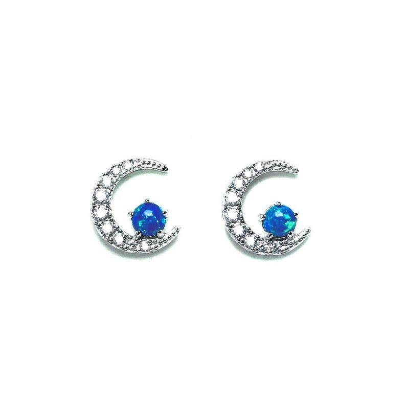 Aros Luna Opalo Circon Plata Fina 925