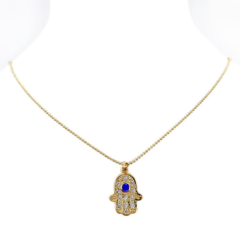 Collar Mano de Fátima Circón Enchapado Oro 18K-0