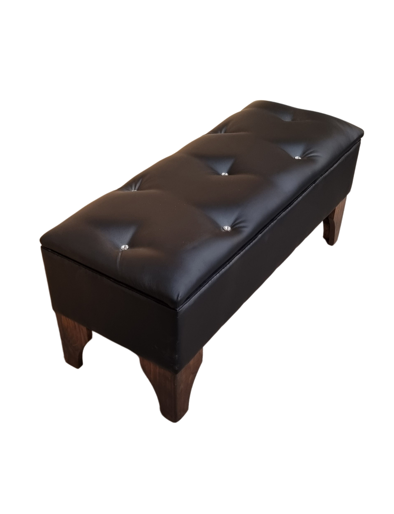 Banqueta  Baúl Botón Diamante Negro Eco Cuero Rimar-1