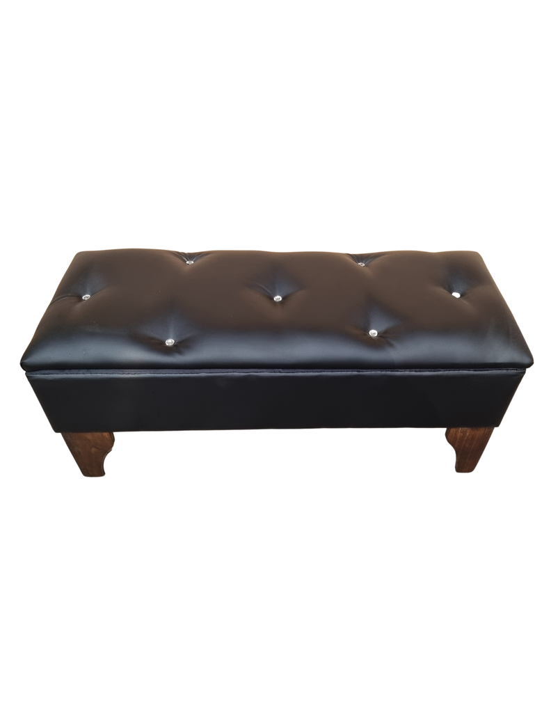 Banqueta  Baúl Botón Diamante Negro Eco Cuero Rimar-3