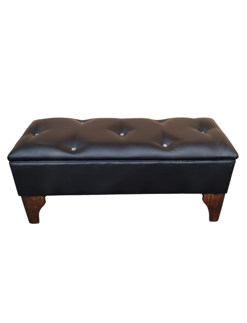 Banqueta  Baúl Botón Diamante Negro Eco Cuero Rimar-0