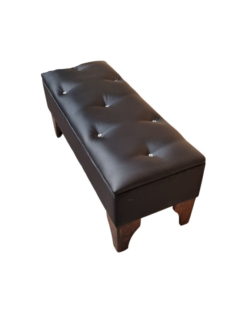Banqueta  Baúl Botón Diamante Negro Eco Cuero Rimar-2